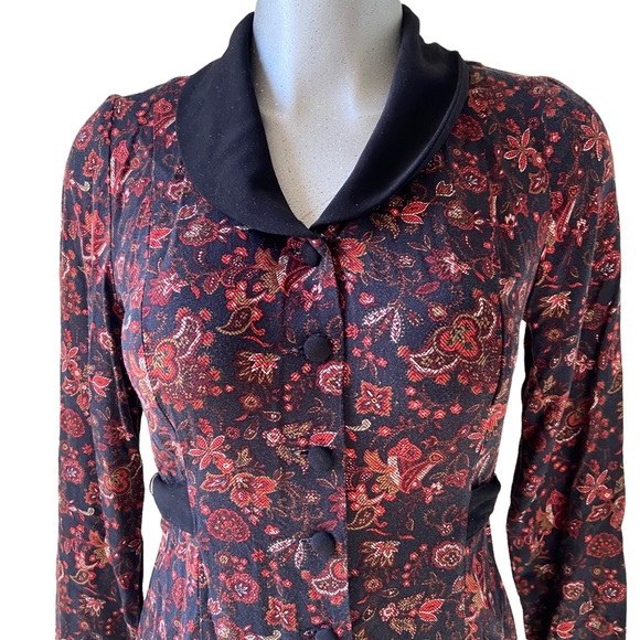 Floral Midi Dress Prairie Peasant Modest Long Sleeve Vintage Grannycore Rosette - Picture 3 of 11